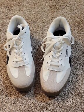 Reebok White Sneakers with Gray Suede and Black Accent